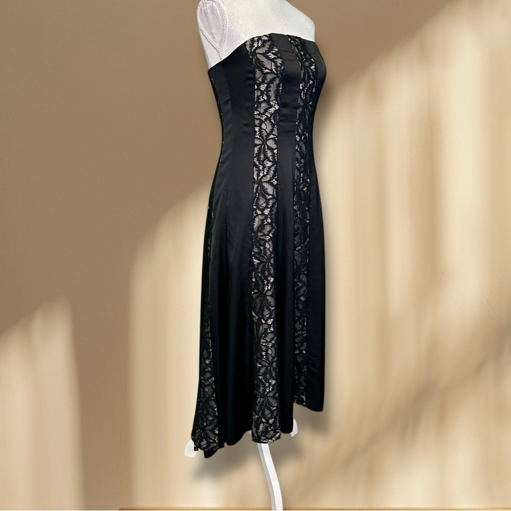 NWT Donna Karan Collection Strapless Black & Cream Satin/Lace Striped Midi Dress - Picture 15 of 16